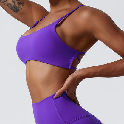 PURPLE STRETCHY COMFORTABLE CROSS BACK SPORTS BRA