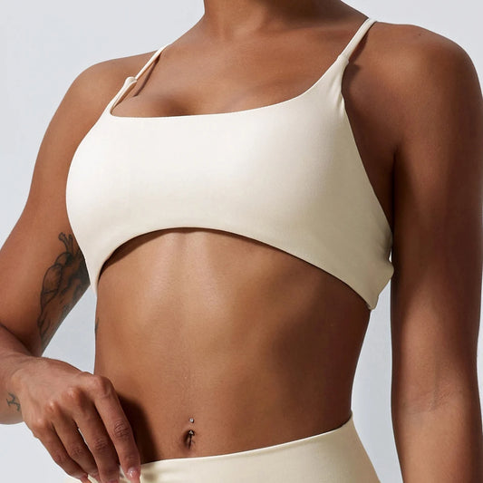 IVORY STRETCHY COMFORTABLE CROSS BACK SPORTS BRA