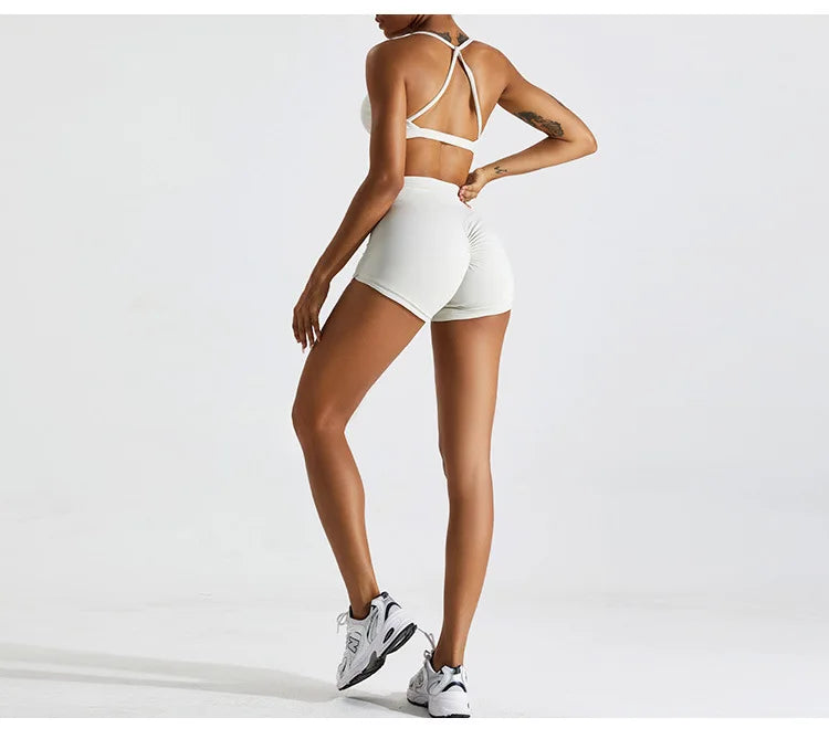 IVORY WHITE CROSS BACK SCRUNCH SPORTS BRA