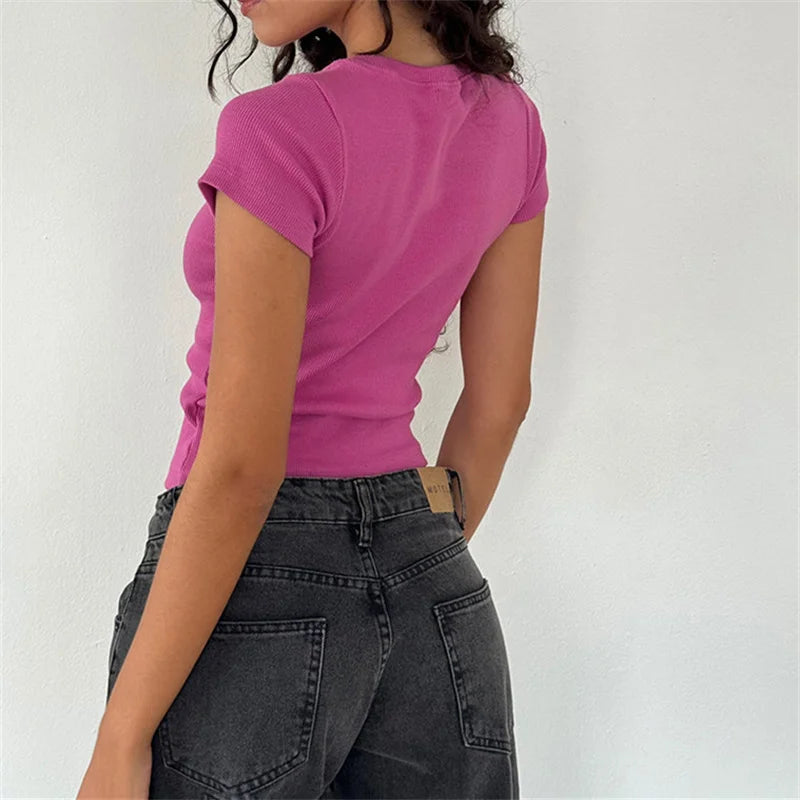 PURPLE BASIC SHORT SLEEVE CROP TOPS KAWAII BOW