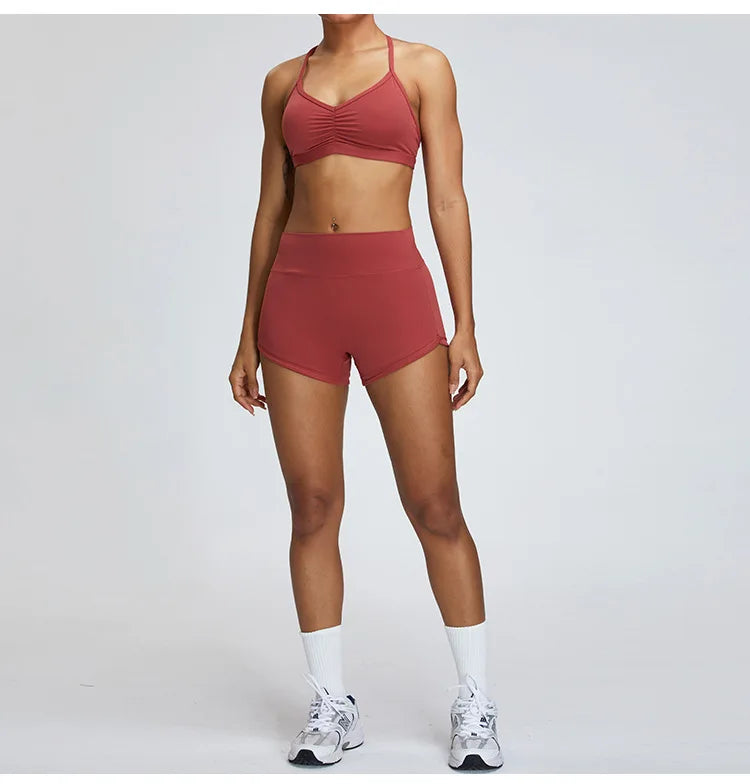 RED CROSS BACK SCRUNCH SPORTS BRA