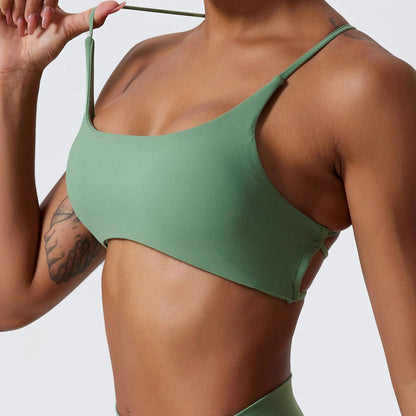 GREY GREEN STRETCHY COMFORTABLE CROSS BACK SPORTS BRA