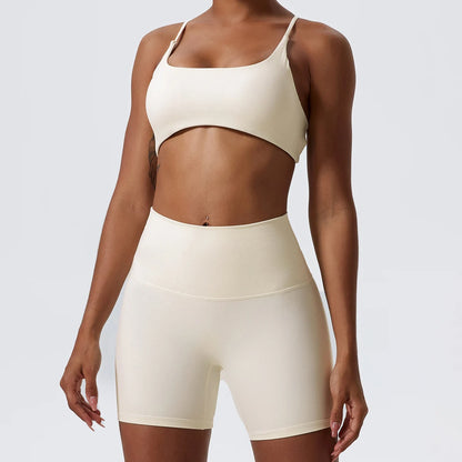 IVORY STRETCHY COMFORTABLE CROSS BACK SPORTS BRA