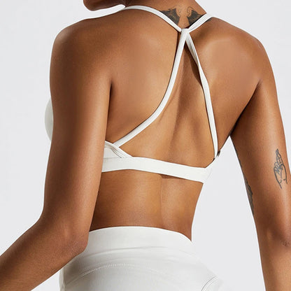 IVORY WHITE CROSS BACK SCRUNCH SPORTS BRA