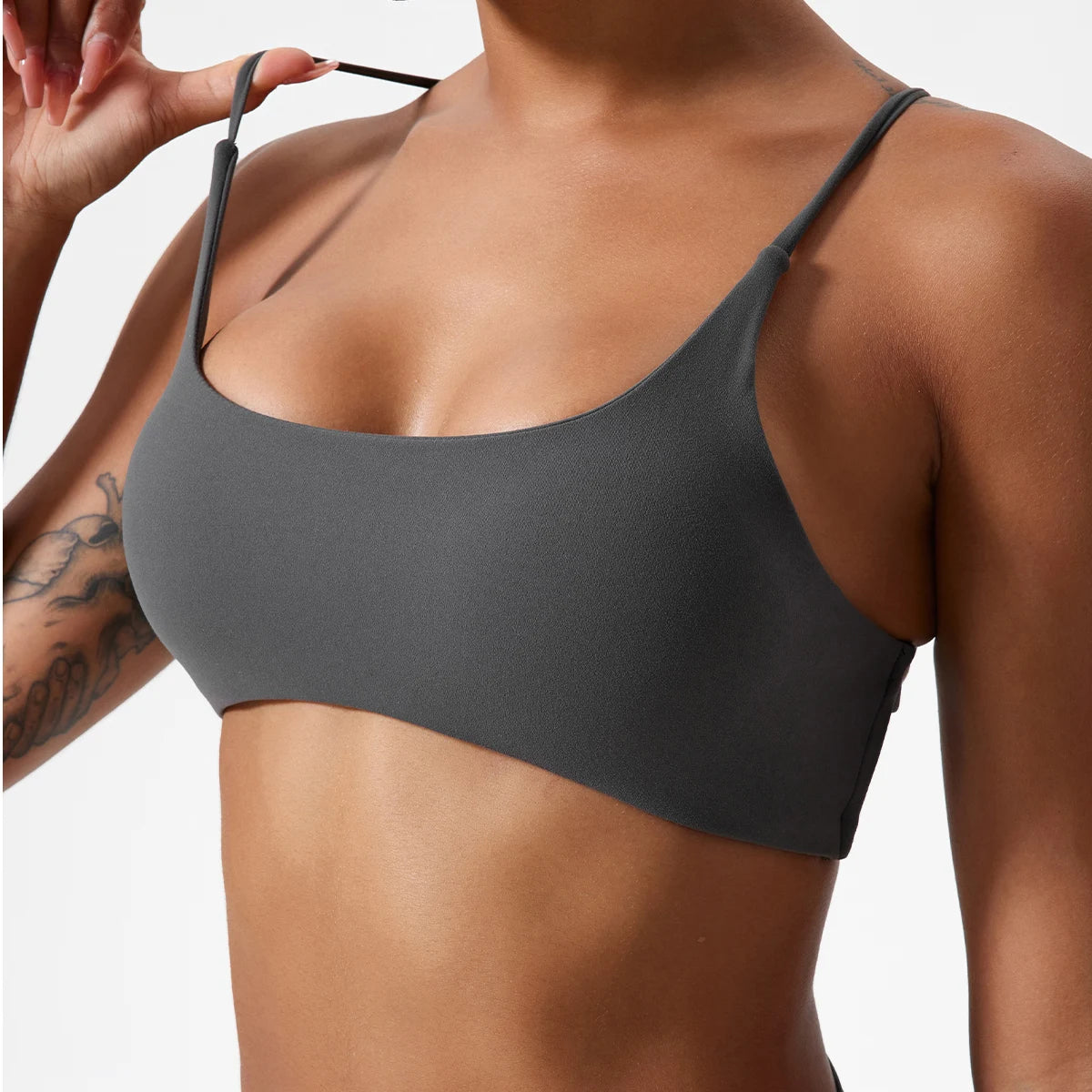 GREY STRETCHY COMFORTABLE CROSS BACK SPORTS BRA