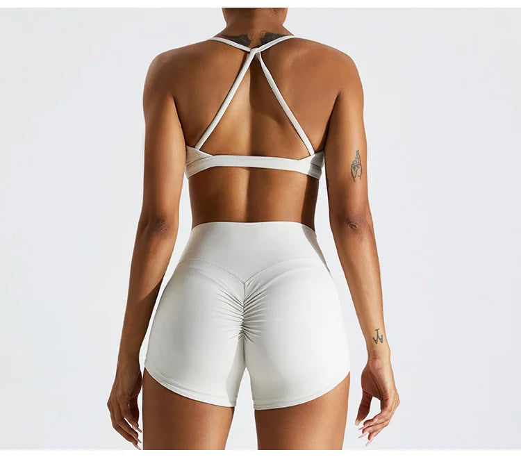 IVORY WHITE CROSS BACK SCRUNCH SPORTS BRA