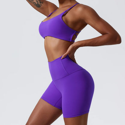 PURPLE STRETCHY COMFORTABLE CROSS BACK SPORTS BRA