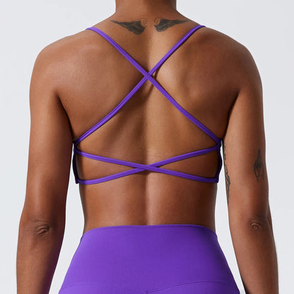 PURPLE STRETCHY COMFORTABLE CROSS BACK SPORTS BRA